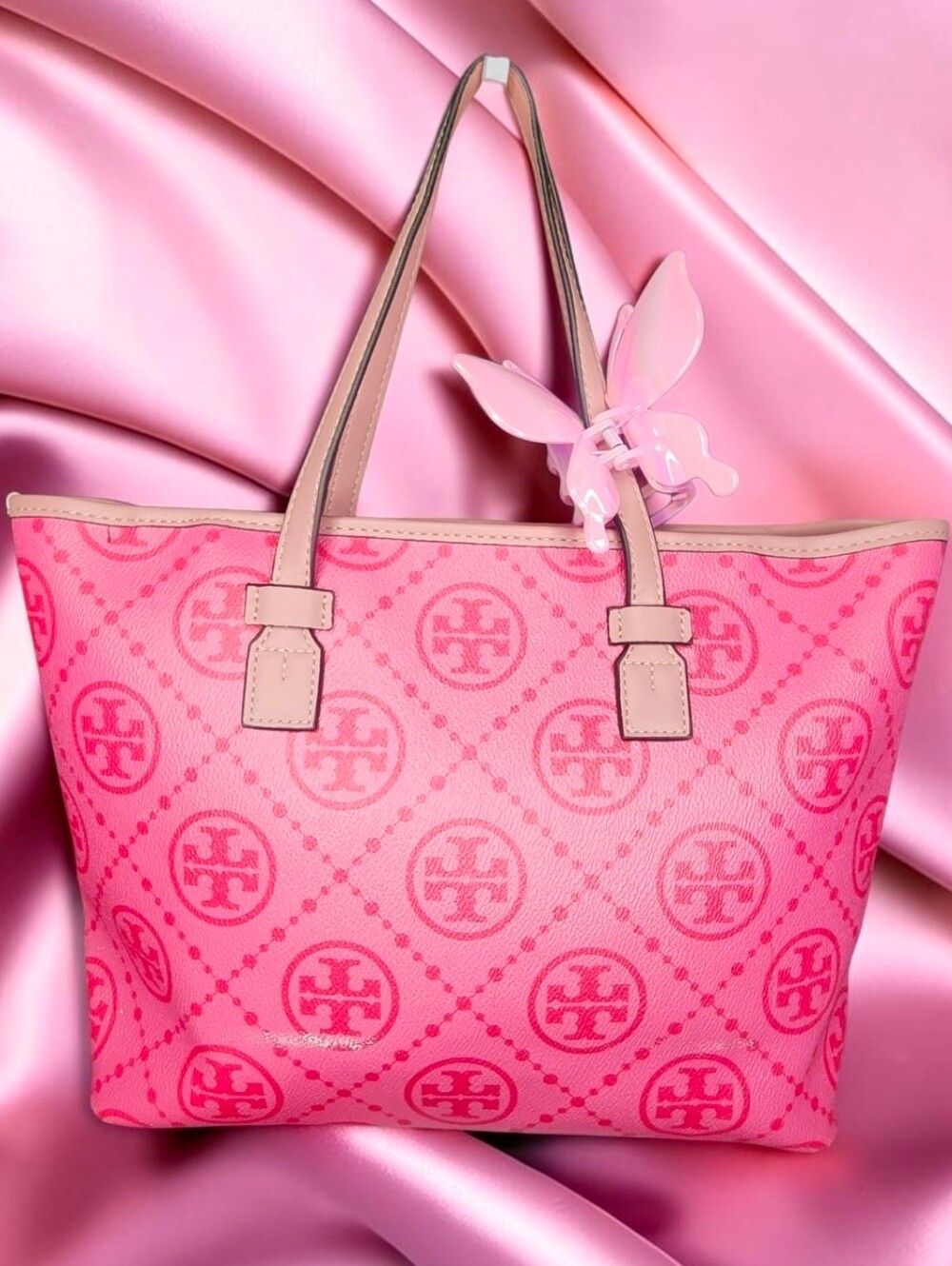 Tory Burch Pink Gemini Link Canvas Tote Bag With NWT Charms - Picture 9 of 16